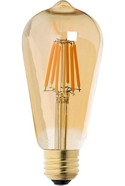 Roni Floresan Ampuller Rustik Edison LED Ampül E27 Duy Armut Tipi ST64 Model 4W Amber Rengi Erd-31