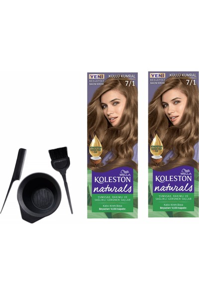 Wella Koleston Naturals Saç Boyası 50 ml 7/1 Küllü Kumral X2 Adet+Boyama Seti