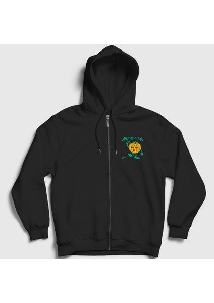 Unisex Siyah Pumpkin Helloween Fermuarlı Kapüşonlu Sweatshirt