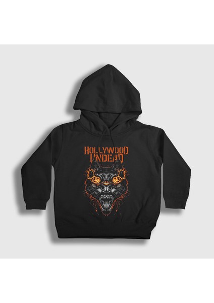 Unisex Çocuk Siyah Wolf Hollywood Undead Kapüşonlu Sweatshirt
