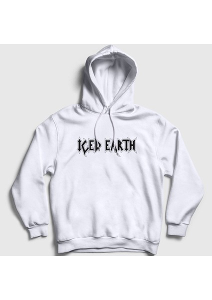 Unisex Beyaz Logo Iced Earth Kapüşonlu Sweatshirt