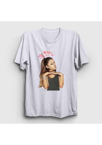 Unisex Beyaz Hearts Ariana Grande T-Shirt