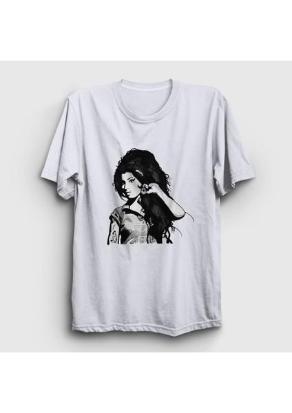 Unisex Beyaz Retro Amy Winehouse T-Shirt