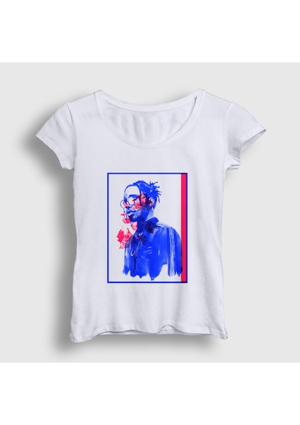 Kadın Beyaz Watercolor ASAP Rocky T-Shirt