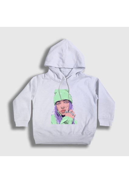 Unisex Çocuk Beyaz Look Billie Eilish Kapüşonlu Sweatshirt