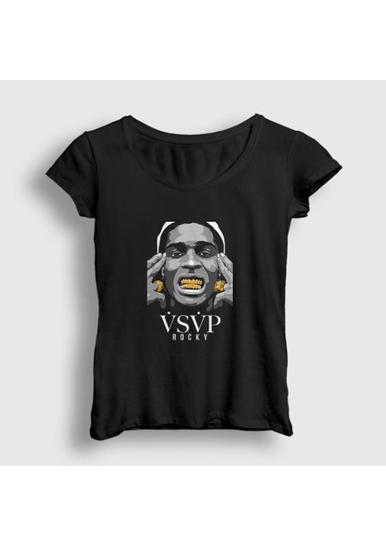 Kadın Siyah Gold ASAP Rocky T-Shirt