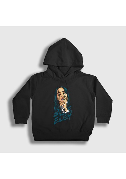 Unisex Çocuk Siyah Over Billie Eilish Kapüşonlu Sweatshirt