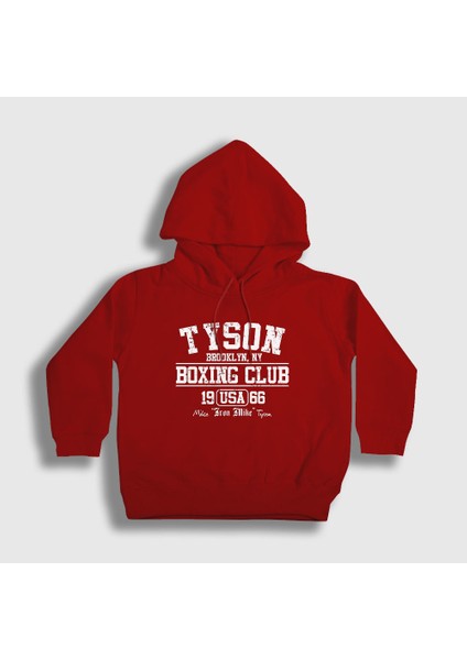 Unisex Çocuk Kırmızı Boxing Club Mike Tyson Kapüşonlu Sweatshirt