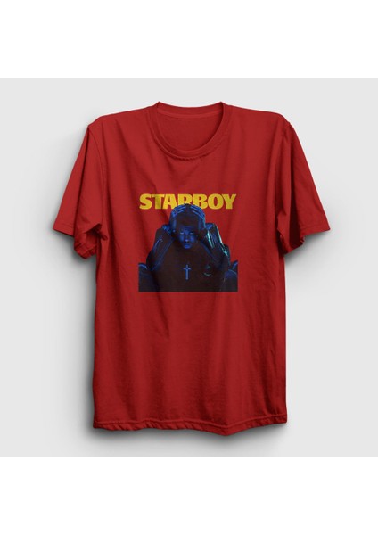 Unisex Kırmızı Starboy Cover The Weeknd T-Shirt