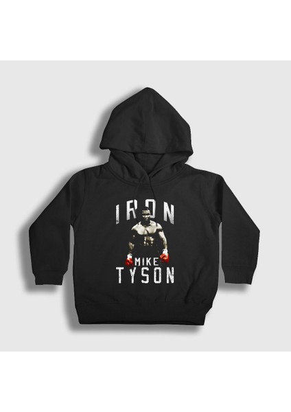 Unisex Çocuk Siyah Iron Mike Tyson Kapüşonlu Sweatshirt