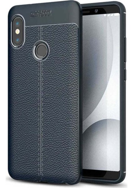 Mi A2 Lite Kılıf Darbe Korumalı Deri Görünümlü Silikon Arka Kapak - Lacivert