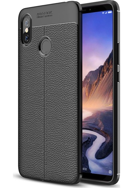 Mi Max 3 Kılıf Darbe Korumalı Deri Görünümlü Silikon Arka Kapak - Siyah