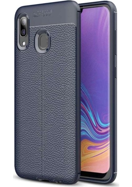 Redmi Note 7 Kılıf Darbe Korumalı Deri Görünümlü Silikon Arka Kapak - Lacivert