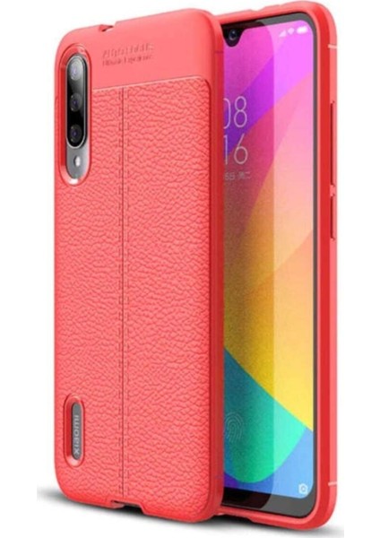 Mi 9 Lite Kılıf Darbe Korumalı Deri Görünümlü Silikon Arka Kapak - Kırmızı