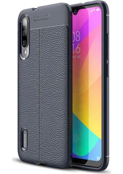 Mi 9 Lite Kılıf Darbe Korumalı Deri Görünümlü Silikon Arka Kapak - Lacivert