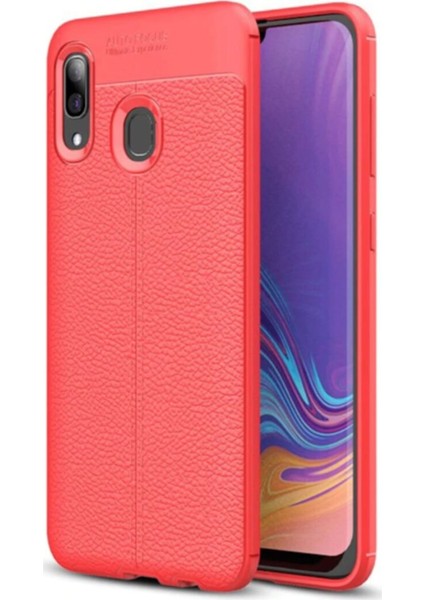 Redmi Note 7 Pro Kılıf Darbe Korumalı Deri Görünümlü Silikon Arka Kapak - Kırmızı