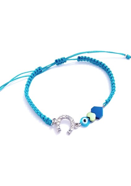 Nazar Boncuklu Hematit Kalpli At Nalı Parlak Taşlı Bileklik