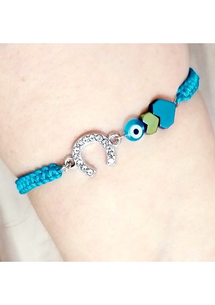 Nazar Boncuklu Hematit Kalpli At Nalı Parlak Taşlı Bileklik modelleri