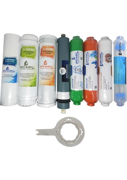 Açık Kasa Su Arıtma Cihazlarına Uygun Platinium Mebran 8 Li Alkali + Mineral + Detox Filtre Seti Açma Anahtarı ile Birlikte