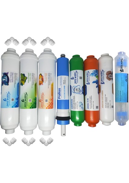 Kapalı Kasa Su Arıtma Cihazlarına Uygun Pallas Mebranlı 8 Li Alkali + Mineral + Detox Filtre Seti