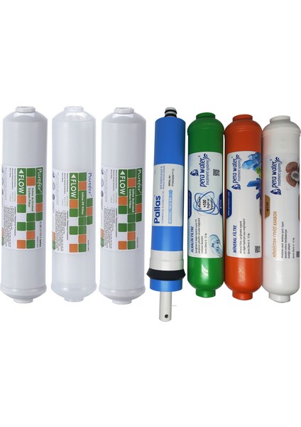 Purefer Kapalı Kasa Su Arıtma Cihazlarına Uyumlu Pallas Mebranlı Alkali + Mineral 7 Li Set