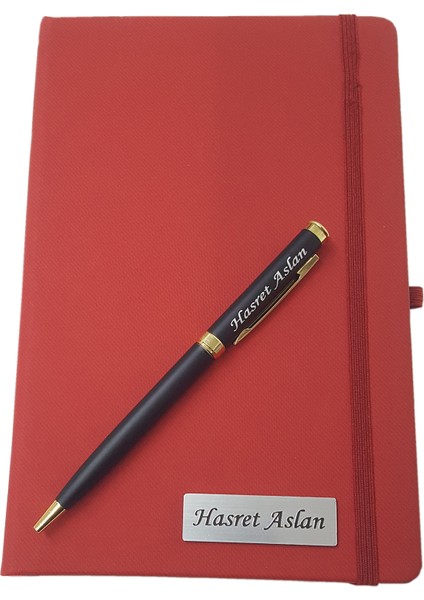 Isme Özel Tarihsiz Defter + Metal Kalem Kırmızı