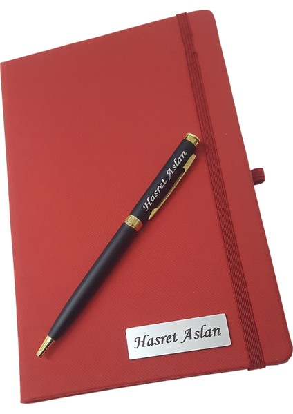 Isme Özel Tarihsiz Defter + Metal Kalem Kırmızı