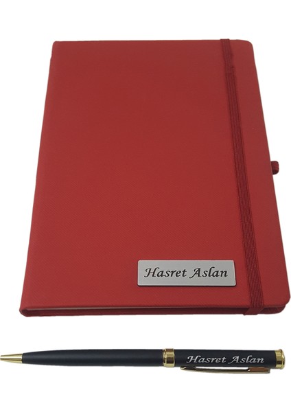 Isme Özel Tarihsiz Defter + Metal Kalem Kırmızı