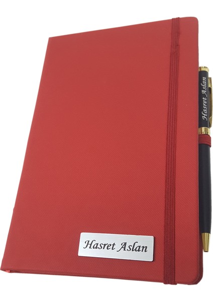 Isme Özel Tarihsiz Defter + Metal Kalem Kırmızı