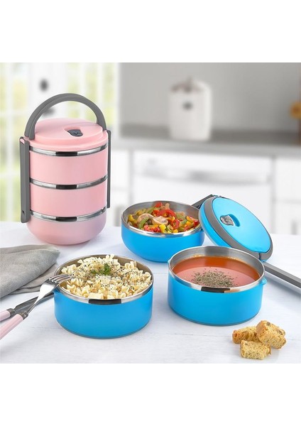 3 Katlı Pudra Sızdırmaz Yemek Termosu Sefer Tası Saklama Kabı