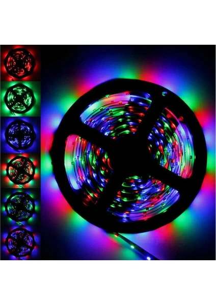 Rgb 5 Metre Kumandalı Set + Adaptör 3528 Rgb LED Silikonlu 16 Renk Rgb Kumandalı Set