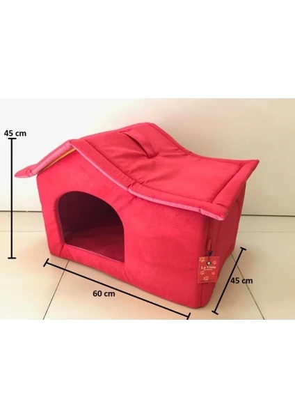 La Vista  Kedi Köpek Evi Yatağı Minder Kulübe Kırmızı 60X45X45