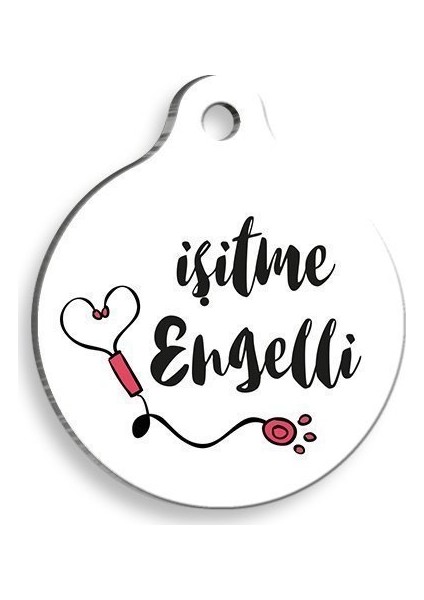 Işitme Engelli Beyaz Yuvarlak Kedi ve Köpek Künyesi