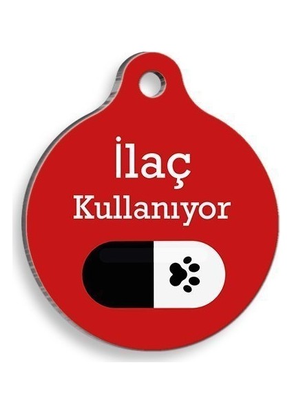 Ilaç Kullanıyorum Siyah Hap Yuvarlak Kedi ve Köpek Künyesi