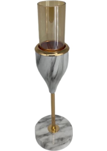 Açık Gri Mermer Desenli Kadeh Model Şamdan Mumluk 40-35-30 fiyatları