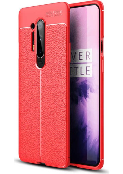 One Plus 8 Pro Kılıf Ultra Korumalı Deri Desenli Lüx Niss Silikon Kılıf + Tam Kaplayan 6d Polymer Nano Ekran Koruyucu Kırmızı