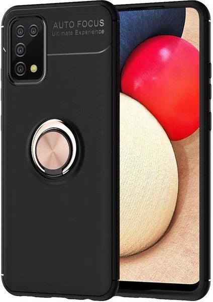 Samsung Galaxy A02S Kılıf Ultra Korumalı Yüzüklü Manyetik Ravel Silikon + Tam Kaplayan 5d Cam Ekran Koruyucu Rose