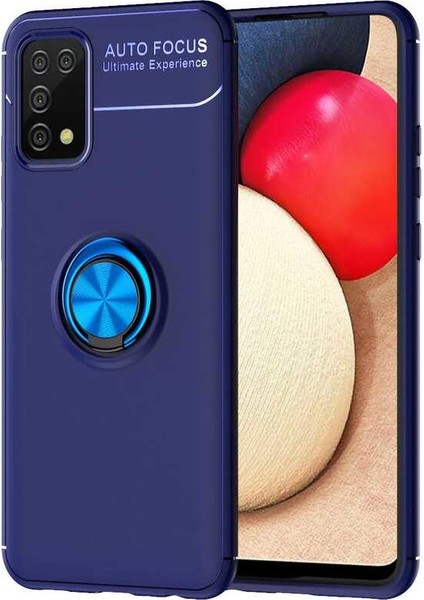 Samsung Galaxy A02S Kılıf Ultra Korumalı Yüzüklü Manyetik Ravel Silikon + Tam Kaplayan 5d Cam Ekran Koruyucu Lacivert