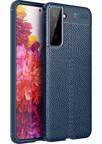 Samsung Galaxy S21 Kılıf Ultra Korumalı Deri Desenli Lüx Niss Silikon Kılıf + Tam Kaplayan 6d Polymer Nano Ekran Koruyucu Lacivert