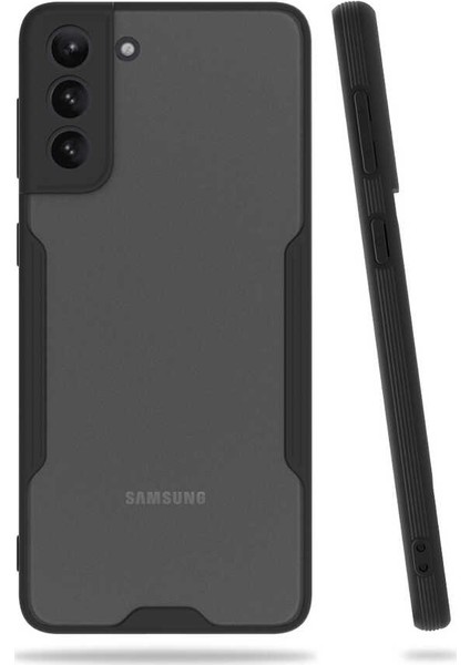 - Samsung Galaxy S21 Plus - Kılıf Kenarı Renkli Arkası Şeffaf Parfe Kapak - Siyah - T16022