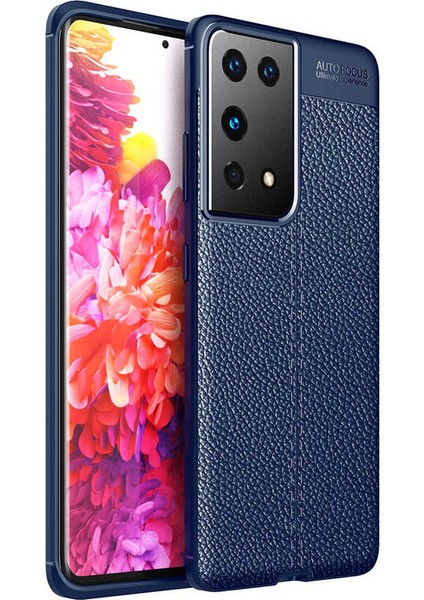 Samsung Galaxy S21 Ultra Kılıf Ultra Korumalı Deri Desenli Lüx Niss Silikon Kılıf + Tam Kaplayan 6d Polymer Nano Ekran Koruyucu Lacivert
