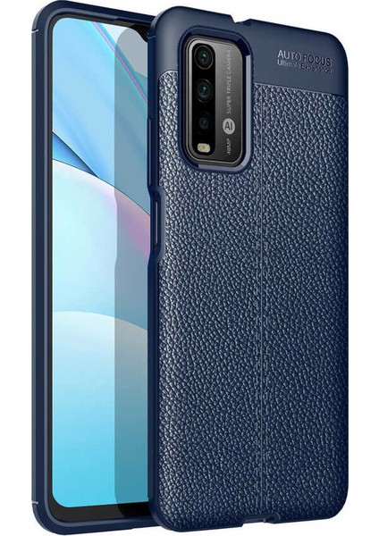 Xiaomi Redmi 9t Kılıf Ultra Korumalı Deri Desenli Lüx Niss Silikon Kılıf + Tam Kaplayan 6d Nano Ekran Koruyucu Lacivert