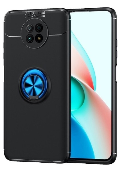 Xiaomi Redmi Note 9 5g Kılıf Ultra Korumalı Yüzüklü Manyetik Ravel Silikon + Nano Ekran Koruyucu Siyah - Mavi