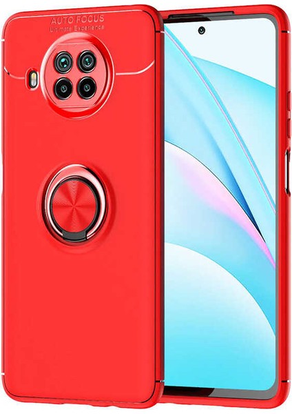 Xiaomi Redmi Note 9 Pro 5g Kılıf Ultra Korumalı Yüzüklü Manyetik Ravel Silikon + Cam Ekran Koruyucu Kırmızı