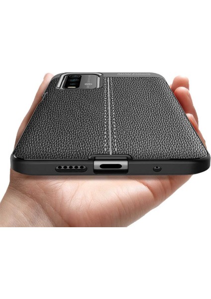 Xiaomi Redmi Note 9t Kılıf Ultra Korumalı Deri Desenli Lüx Niss Silikon Kılıf + Nano Ekran Koruyucu Siyah modelleri