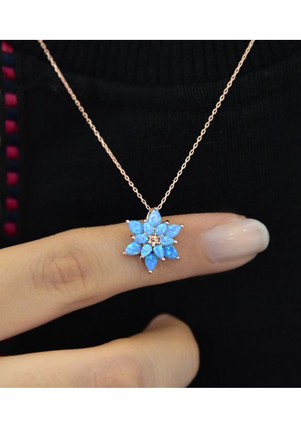 925 Ayar Gümüş Turkuaz Doğal Opal Taşlı Lotus Kolye fiyatları
