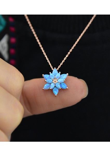 925 Ayar Gümüş Turkuaz Doğal Opal Taşlı Lotus Kolye modelleri
