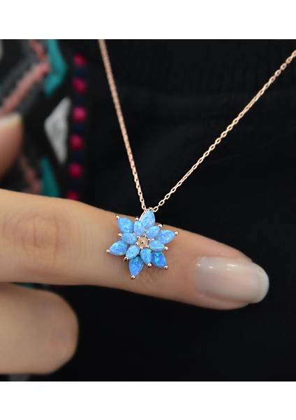 925 Ayar Gümüş Turkuaz Doğal Opal Taşlı Lotus Kolye indirimleri