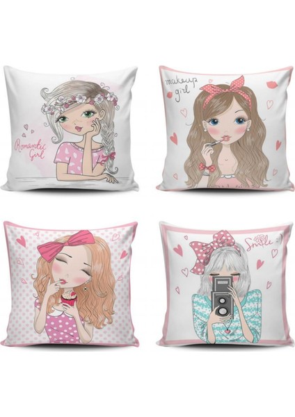 Fashion Girl 4 Lü Kombin Kırlent Kılıfı