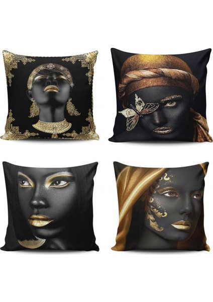 Afrikalı Kızlar Modern 4 Lü Kombin Kırlent Kılıfı